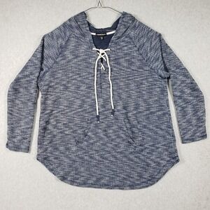 Inspired Hearts Blue White Marled Knit Lace Up Hoodie Pullover Top‎ Plus Size 1X